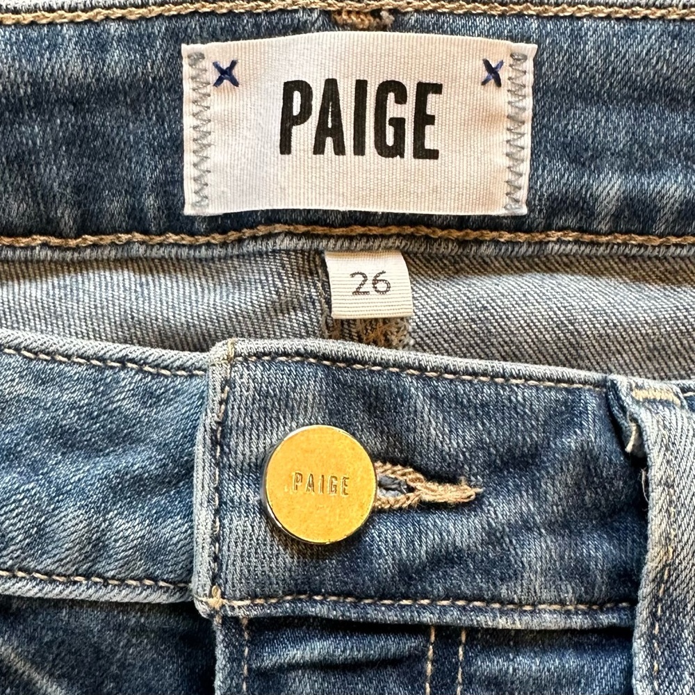 PAIGE Hoxton Ankle Jeans. Blue Mid-Rise Ripped Stretch Denim. Women’s Size 26 - Picture 8 of 12